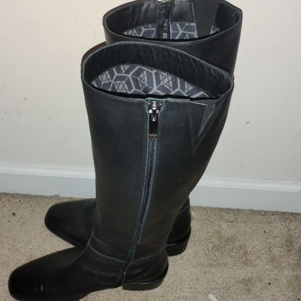 Aquatalia Italian Jessa Black Leather Riding Boot Black Leather Stretch SZ:6.5..